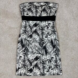 H&M Womens Strapless Palm Leaf Print Sheath Dress Black White Size 2 Sweetheart